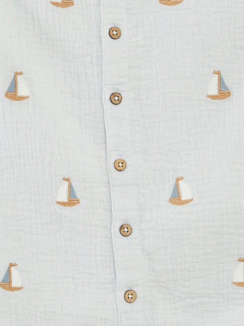 Barboteuse courte en gaze de coton avec broderies fantaisies - Kiabi