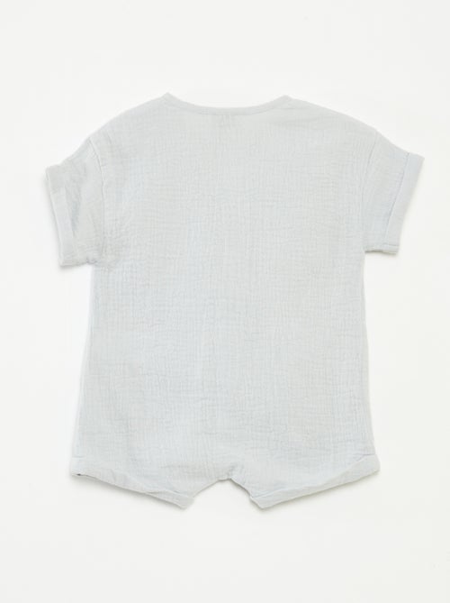 Barboteuse courte en gaze de coton avec broderies fantaisies - Kiabi