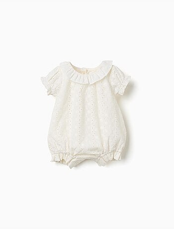 Barboteuse en coton avec broderie anglaise