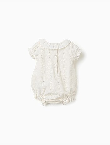Barboteuse en coton avec broderie anglaise