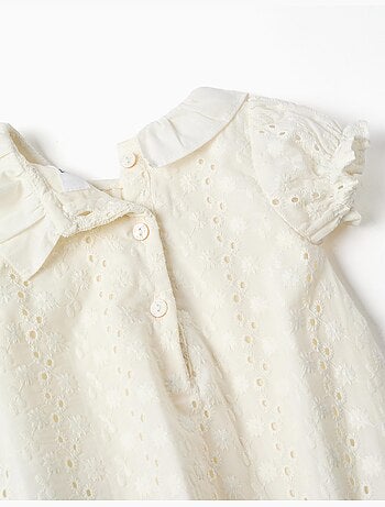 Barboteuse en coton avec broderie anglaise