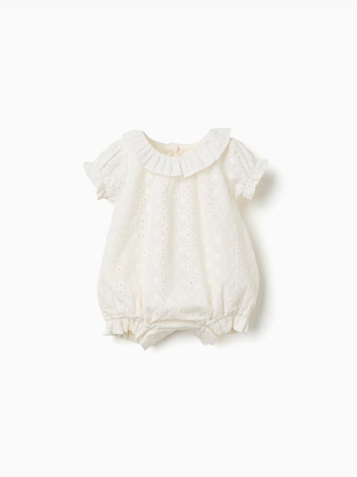 Barboteuse en coton avec broderie anglaise - Kiabi