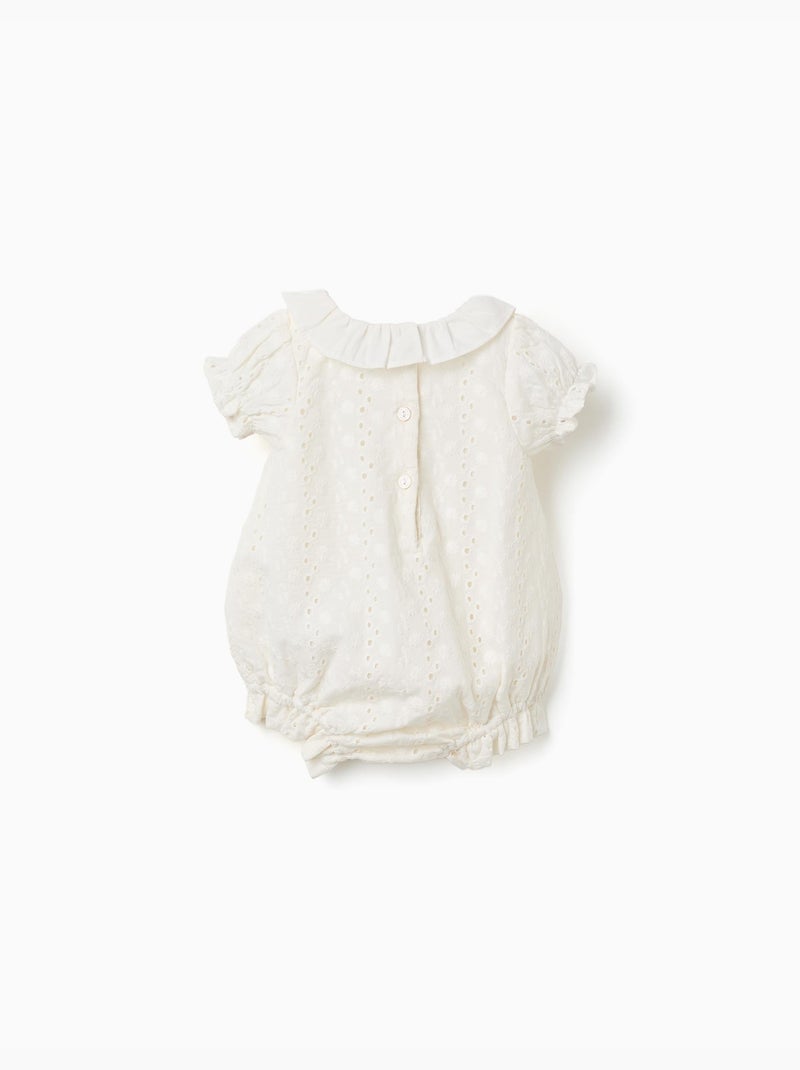 Barboteuse en coton avec broderie anglaise Blanc - Kiabi