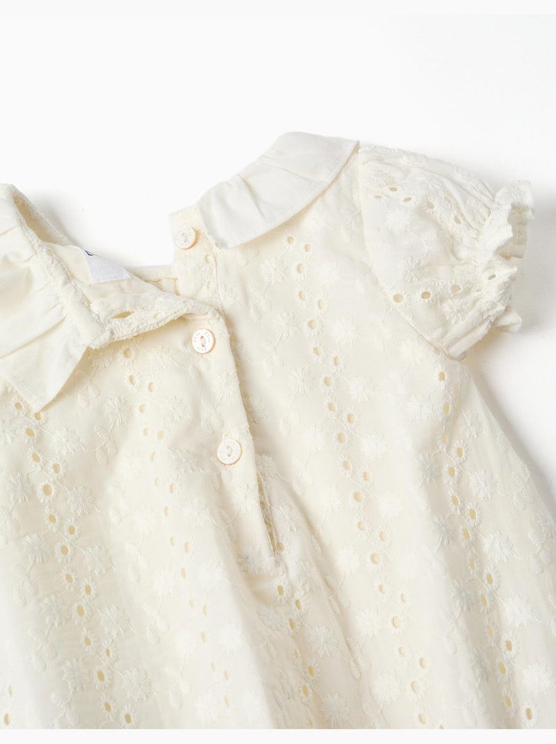 Barboteuse en coton avec broderie anglaise Blanc - Kiabi