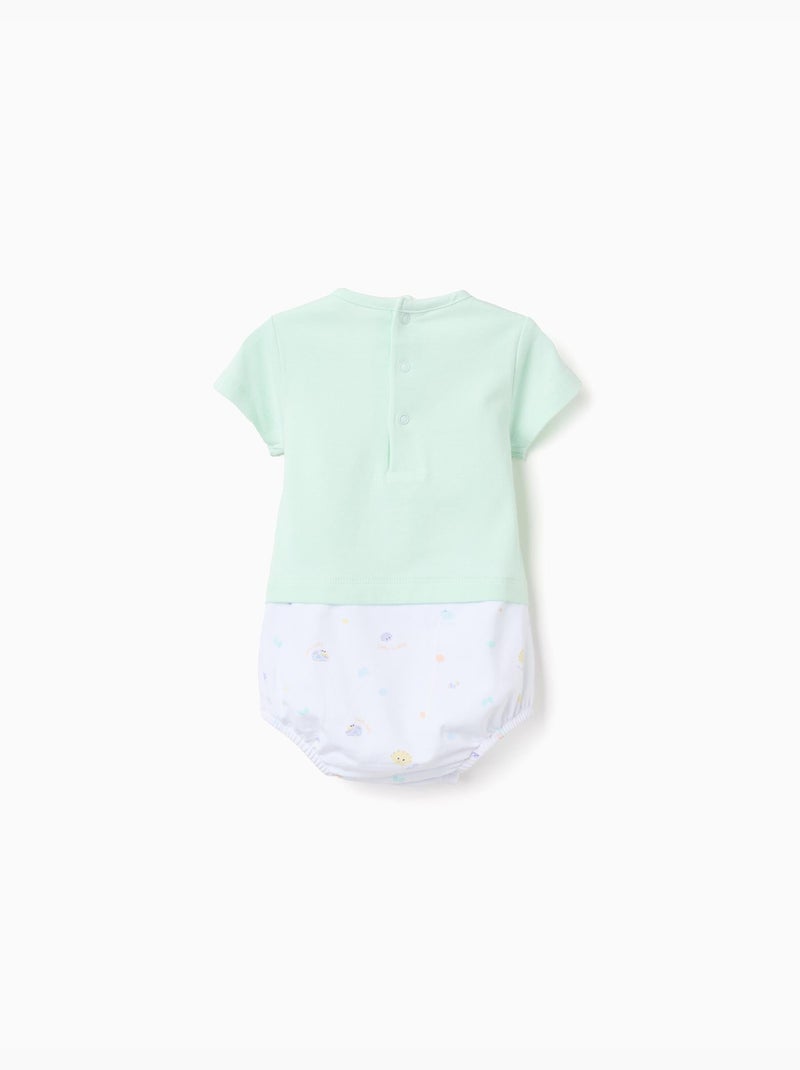 Barboteuse en coton avec motif coquillages Vert clair - Kiabi