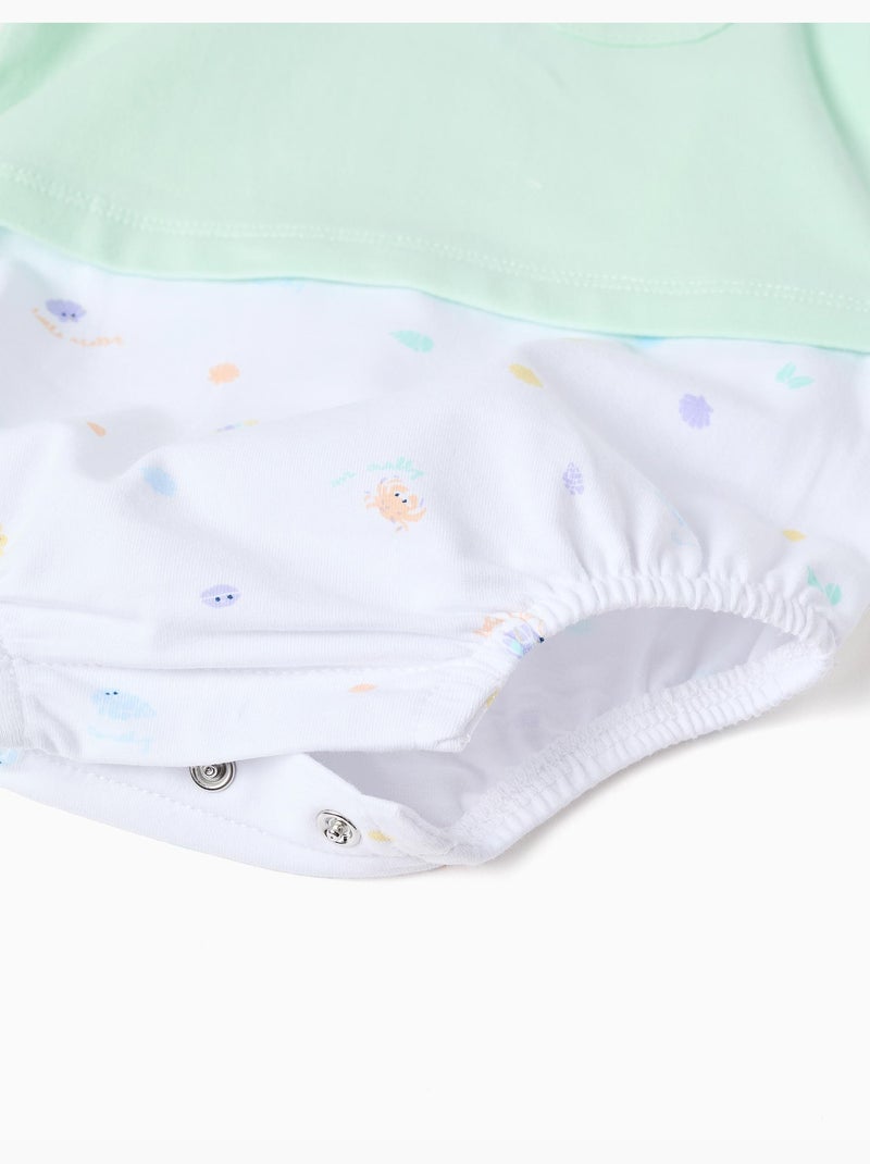 Barboteuse en coton avec motif coquillages Vert clair - Kiabi