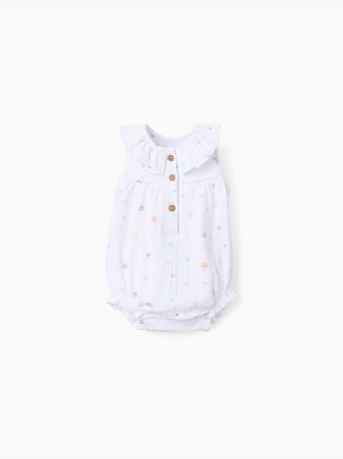 Barboteuse en coton avec motif et volants - Kiabi