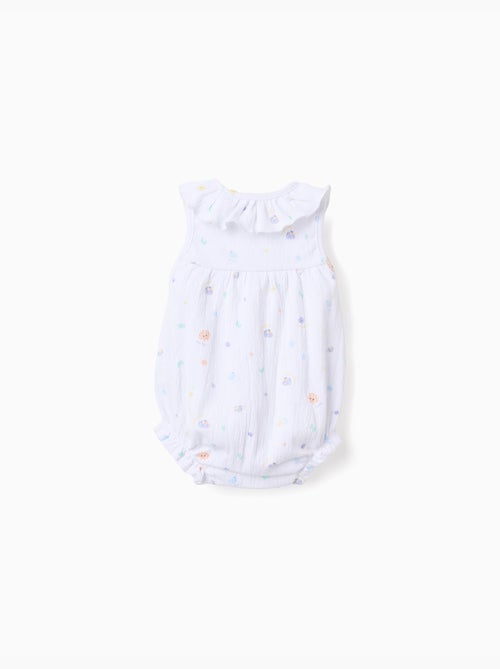 Barboteuse en coton avec motif et volants - Kiabi