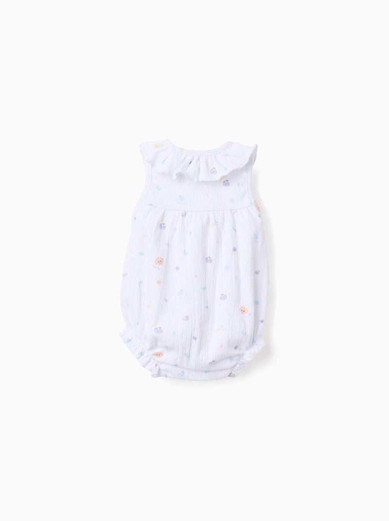 Barboteuse en coton avec motif et volants Blanc - Kiabi