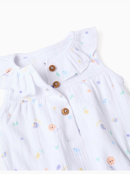 Barboteuse en coton avec motif et volants - Kiabi