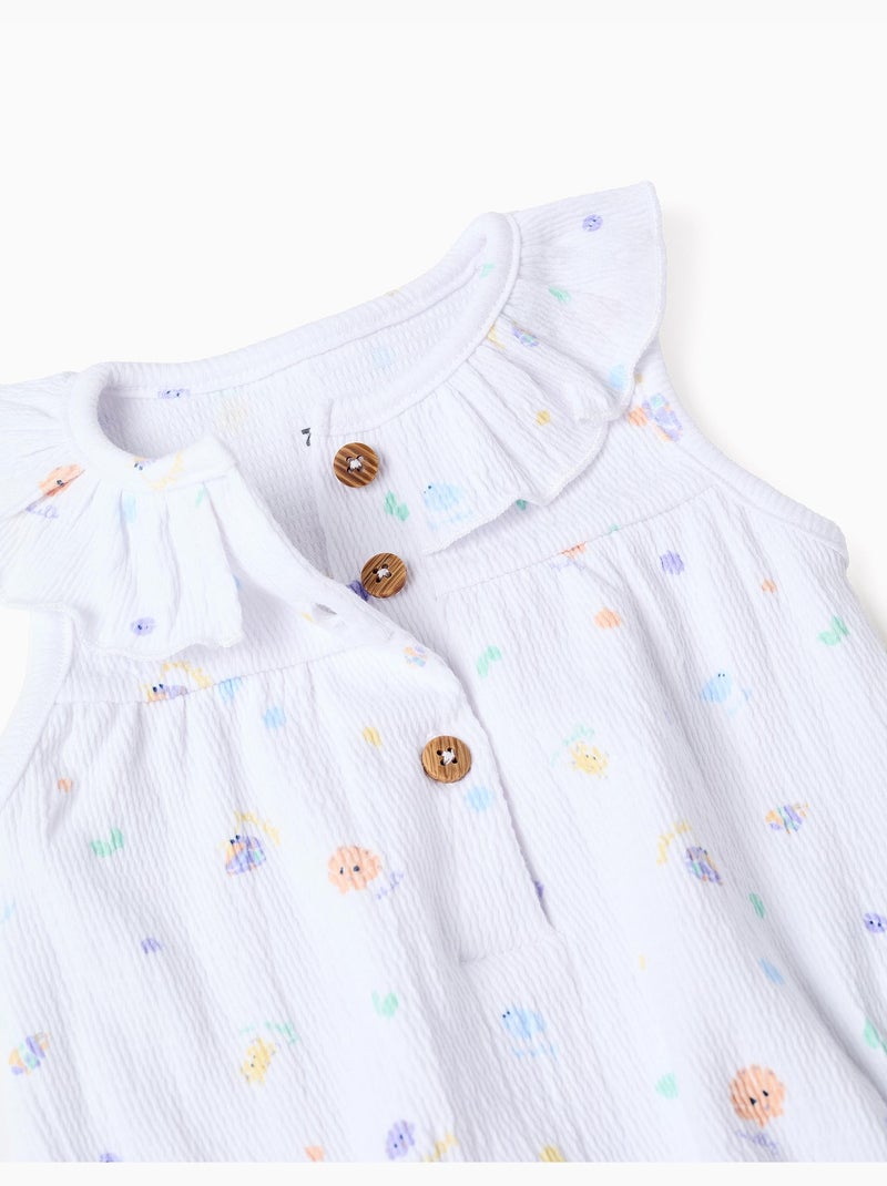 Barboteuse en coton avec motif et volants Blanc - Kiabi