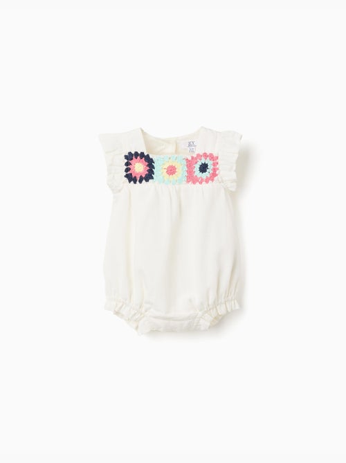 Barboteuse en coton et lin avec crochet - Kiabi