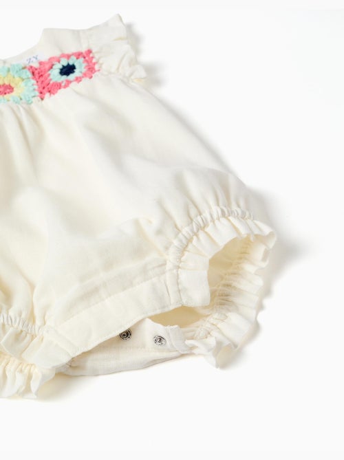 Barboteuse en coton et lin avec crochet - Kiabi
