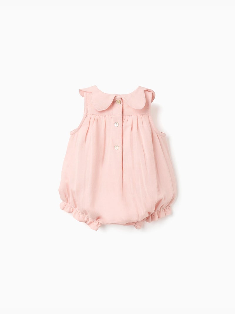 Barboteuse en coton et lin avec volants B&S Rose clair - Kiabi