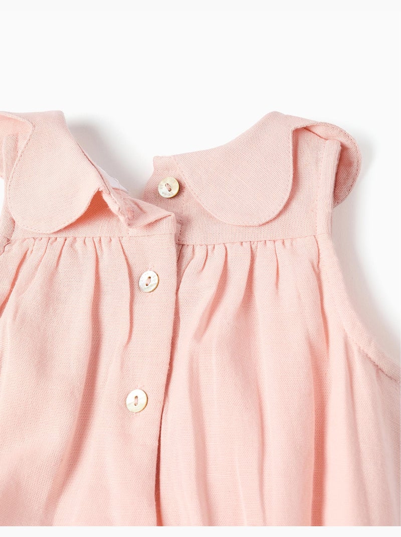 Barboteuse en coton et lin avec volants B&S Rose clair - Kiabi