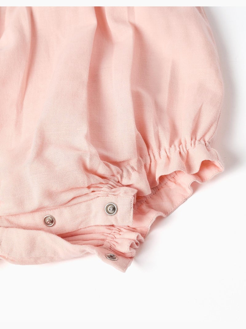 Barboteuse en coton et lin avec volants B&S Rose clair - Kiabi