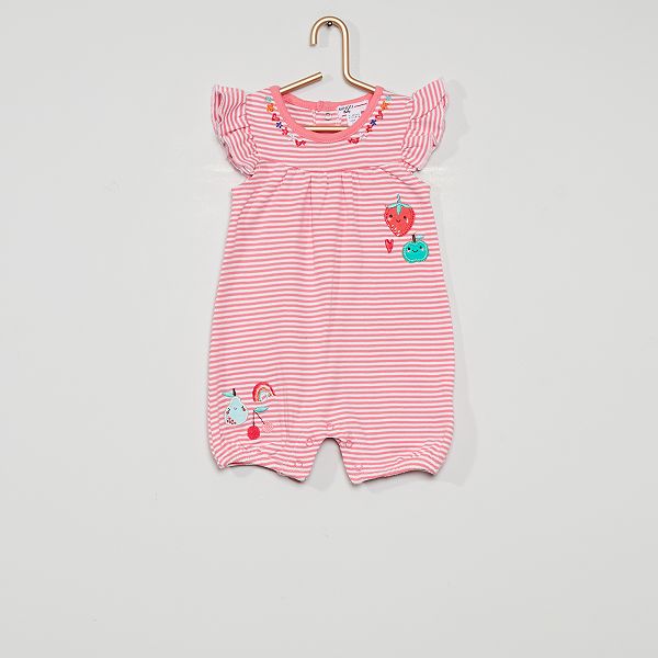 Barboteuse En Coton Bebe Fille Rose Blanc Kiabi 5 40