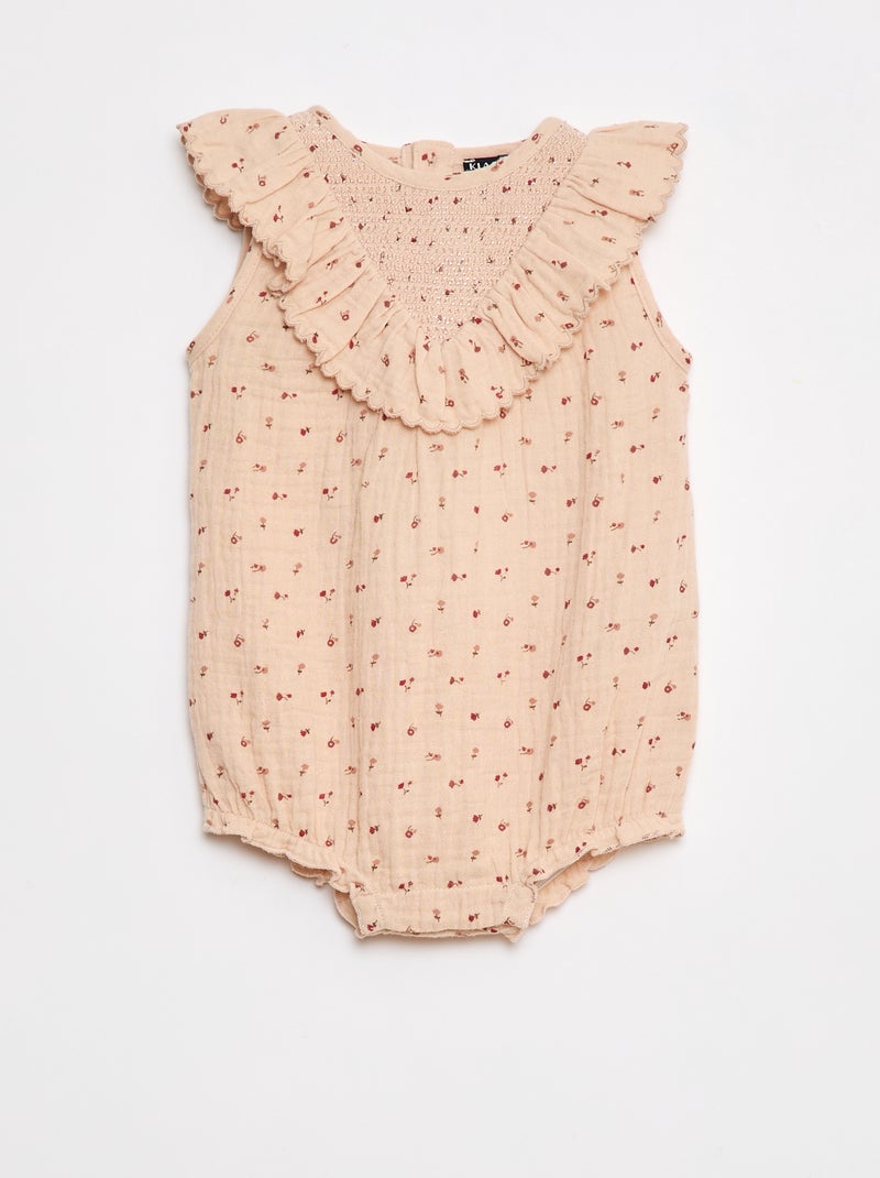 Barboteuse en gaze de coton avec volant devant Beige - Kiabi