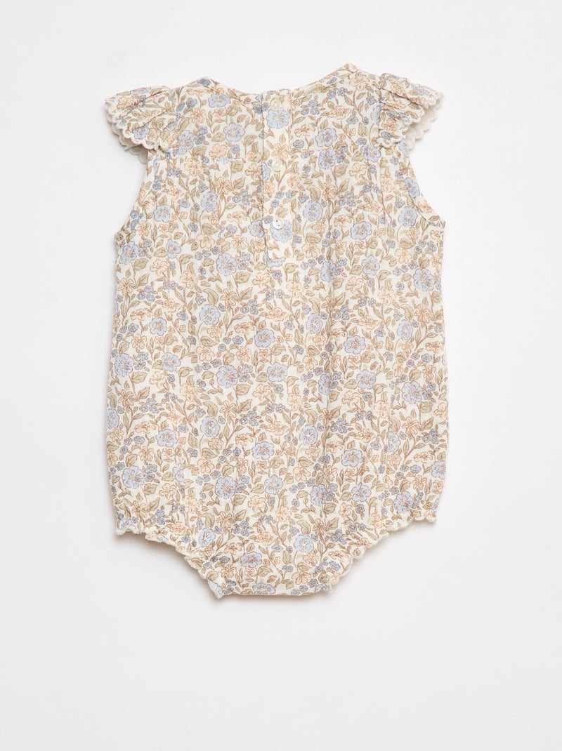 Barboteuse en gaze de coton avec volant devant Blanc - Kiabi