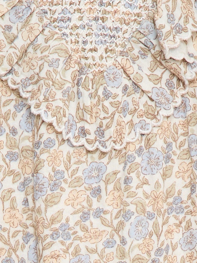 Barboteuse en gaze de coton avec volant devant Blanc - Kiabi