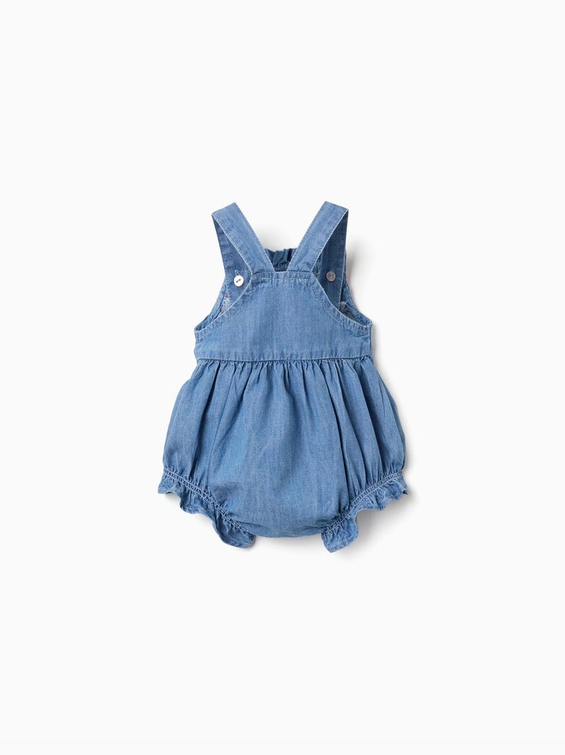 Barboteuse en jean avec broderie et volants Bleu Bleu - Kiabi