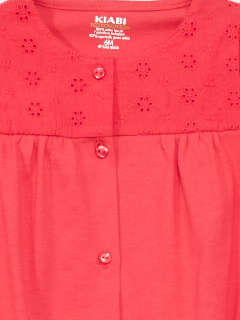 Barboteuse en jersey avec broderie rose azalée - Kiabi
