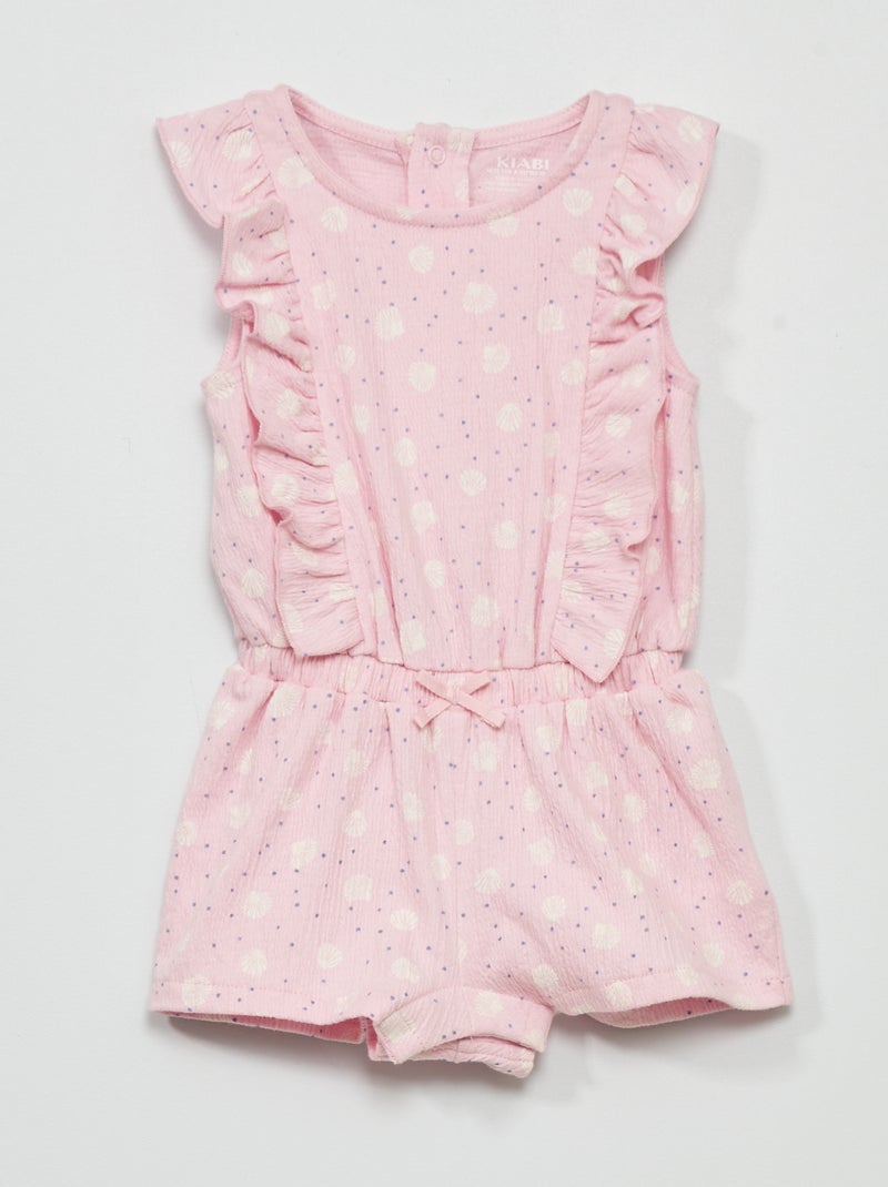 Barboteuse en jersey smockée Rose - Kiabi