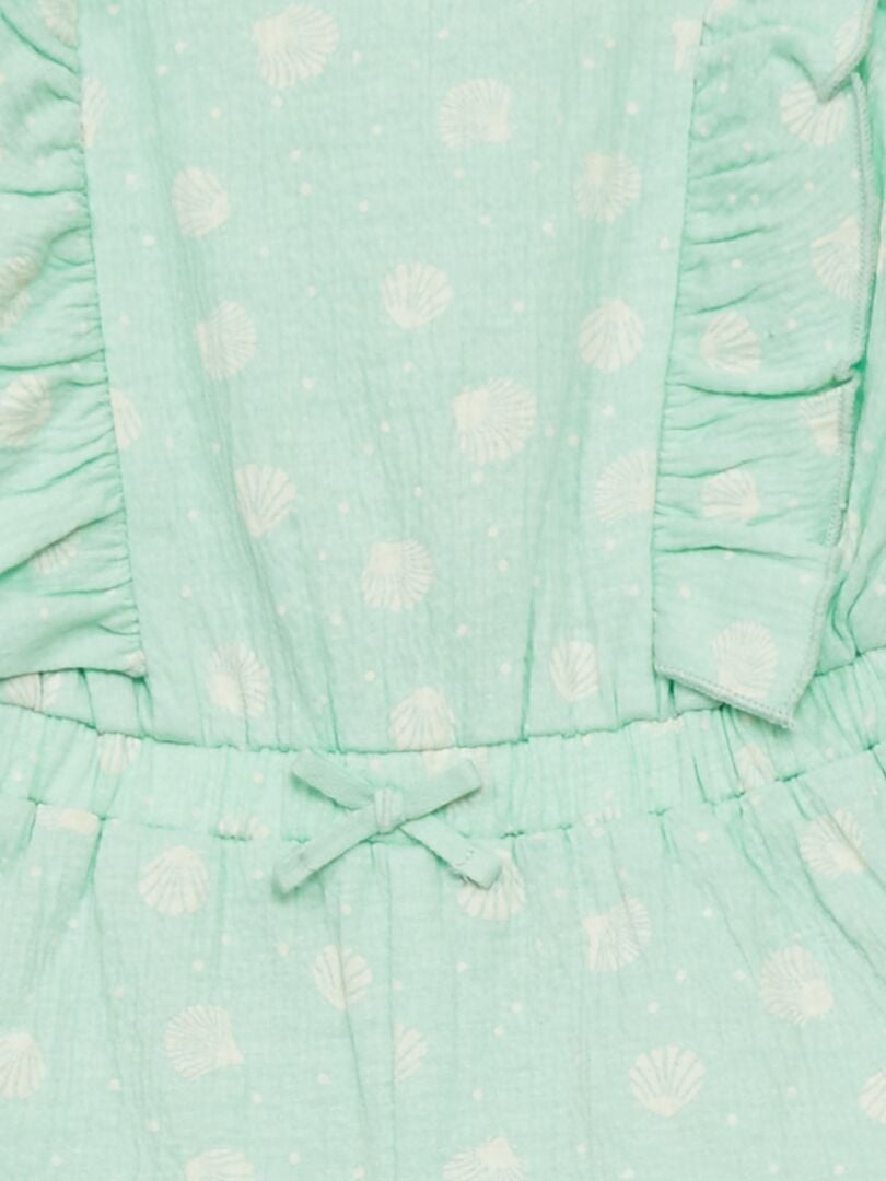 Barboteuse en jersey smockée Vert - Kiabi
