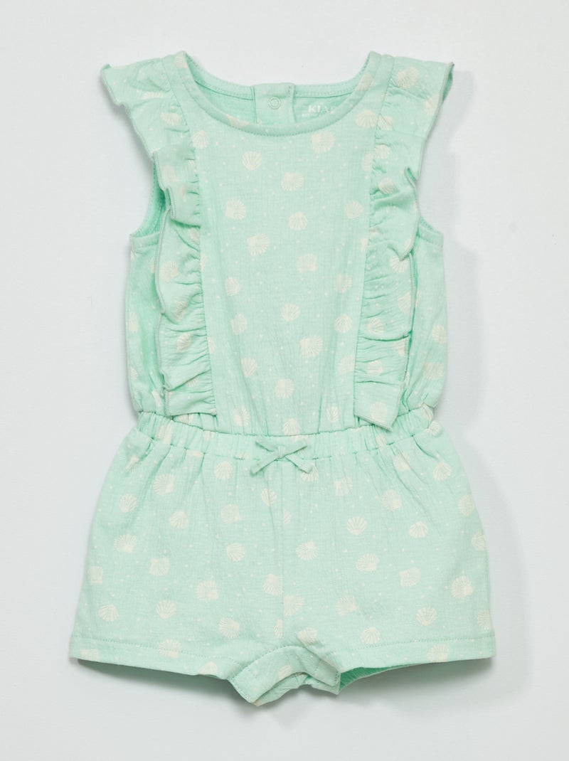 Barboteuse en jersey smockée Vert - Kiabi