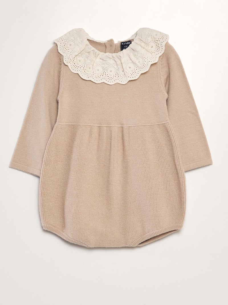 Barboteuse en maille avec col claudine Beige - Kiabi