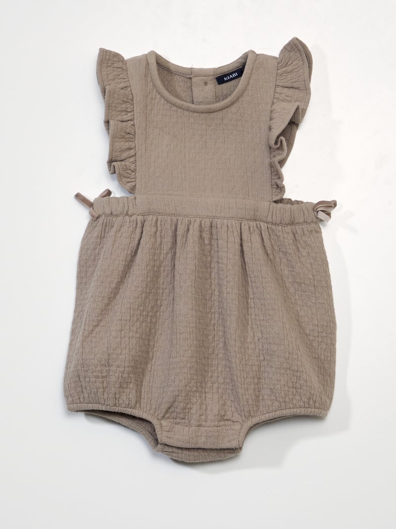 Barboteuse en maille fantaisie avec volants Beige - Kiabi