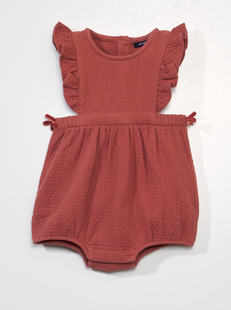 Barboteuse en maille fantaisie avec volants Rose foncé - Kiabi