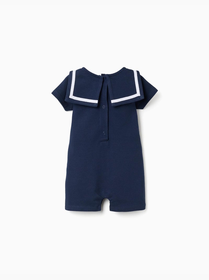Barboteuse en piqué de coton avec col marin Bleu foncé - Kiabi