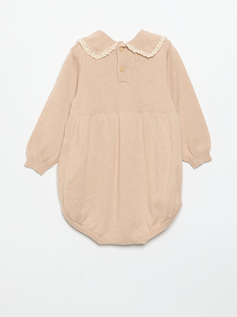 Barboteuse en tricot avec col et poches fantaisie Beige - Kiabi