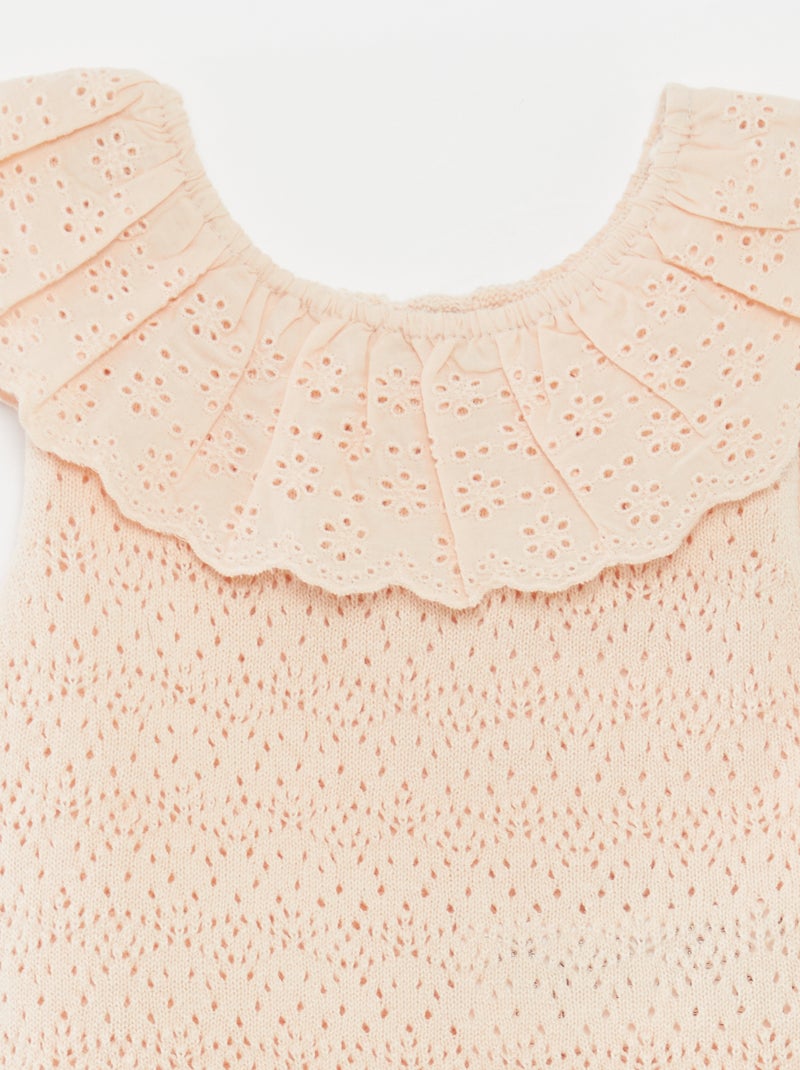 Barboteuse en tricot avec col fantaisiste BEIGE - Kiabi