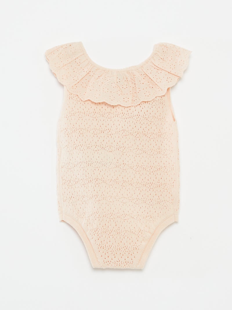Barboteuse en tricot avec col fantaisiste BEIGE - Kiabi