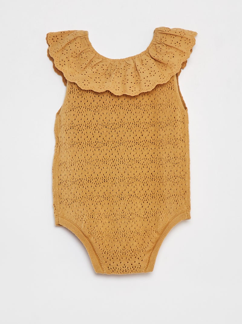 Barboteuse en tricot avec col fantaisiste BEIGE - Kiabi