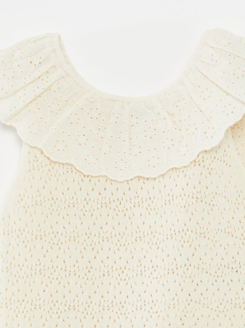 Barboteuse en tricot avec col fantaisiste BLANC - Kiabi