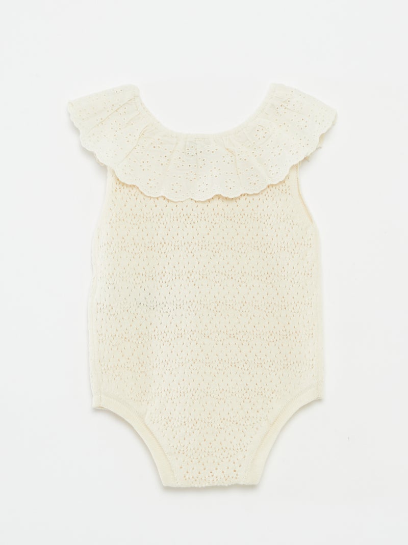 Barboteuse en tricot avec col fantaisiste BLANC - Kiabi