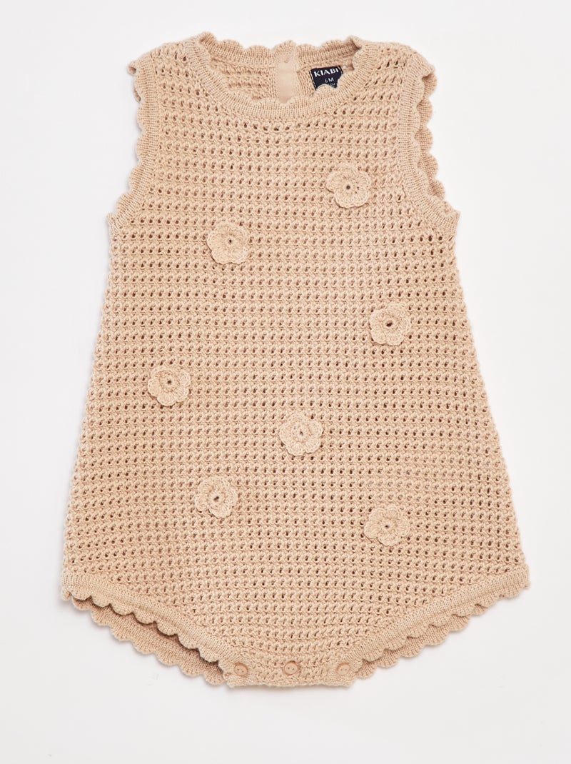 Barboteuse en tricot avec fleurs Beige - Kiabi