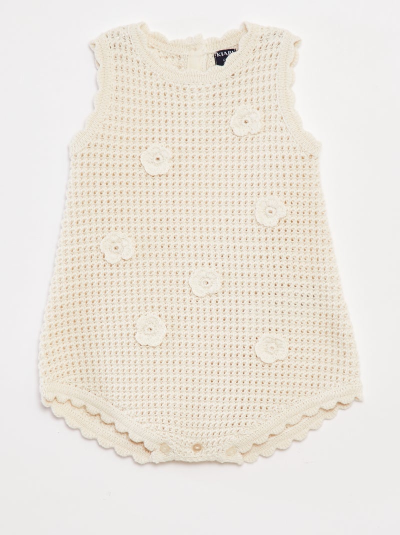 Barboteuse en tricot avec fleurs Blanc - Kiabi