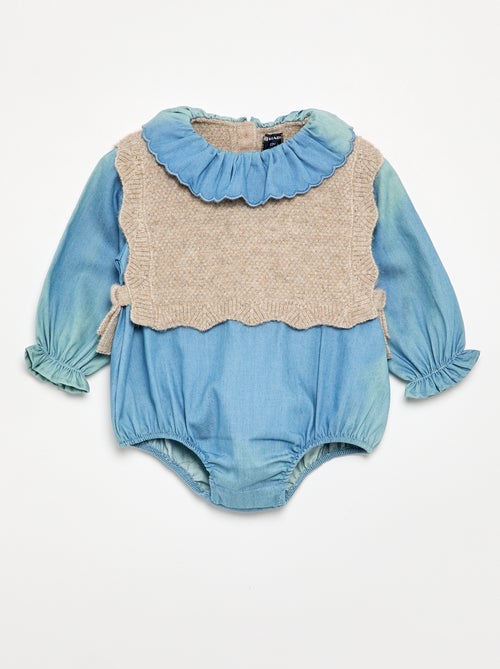 Barboteuse en tricot et denim - Kiabi