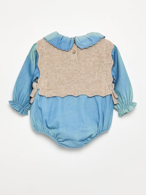 Barboteuse en tricot et denim - Kiabi