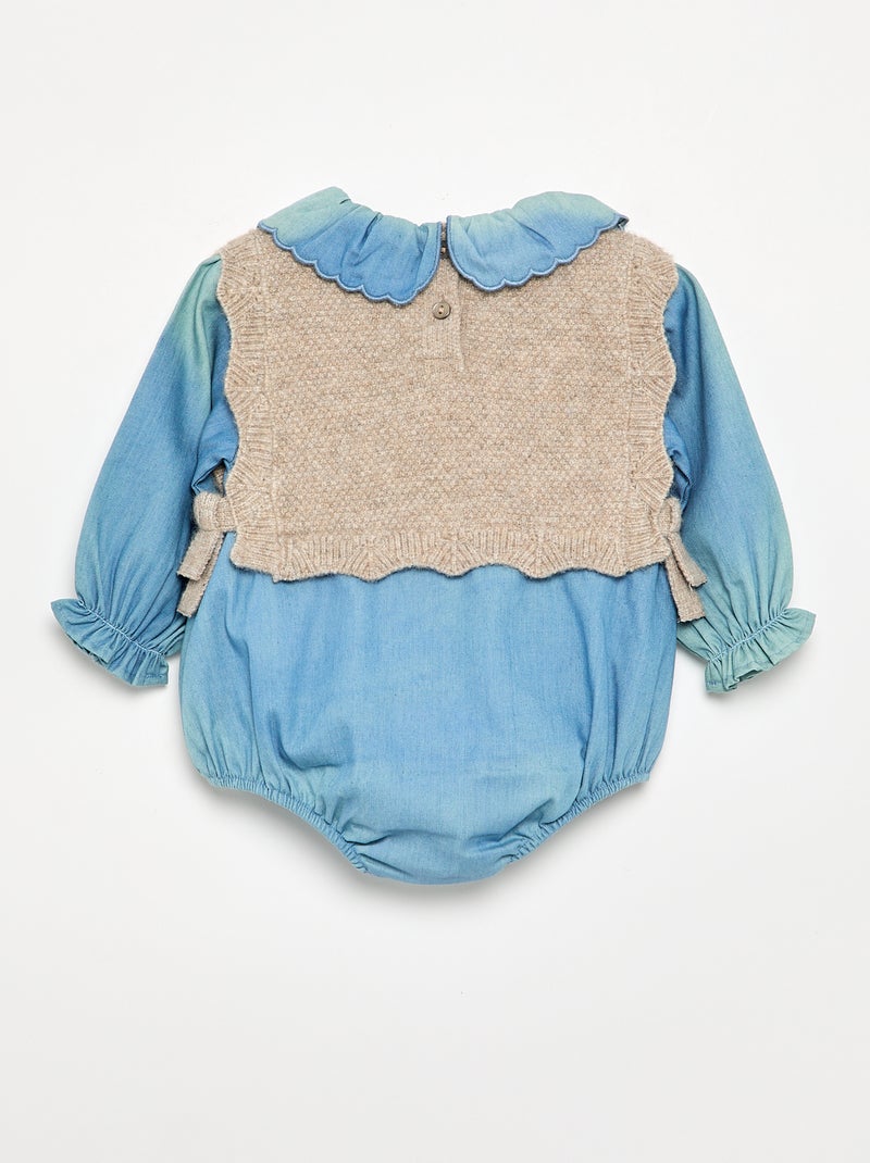 Barboteuse en tricot et denim Beige - Kiabi
