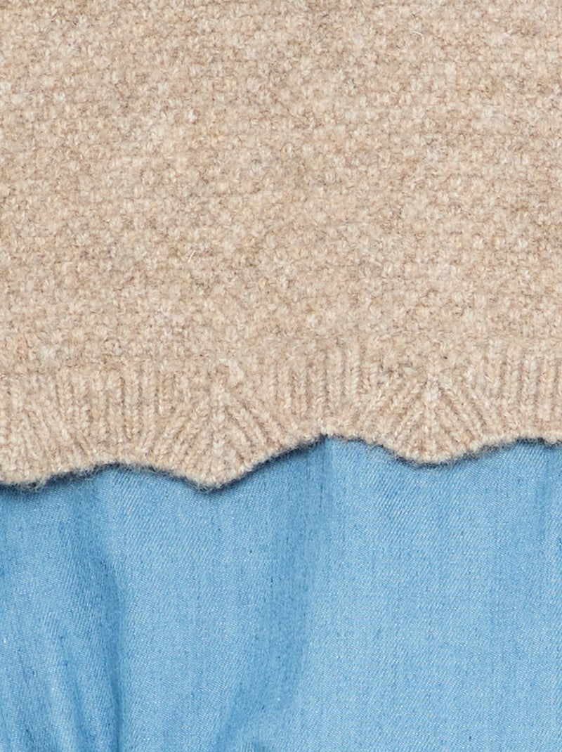 Barboteuse en tricot et denim Beige - Kiabi
