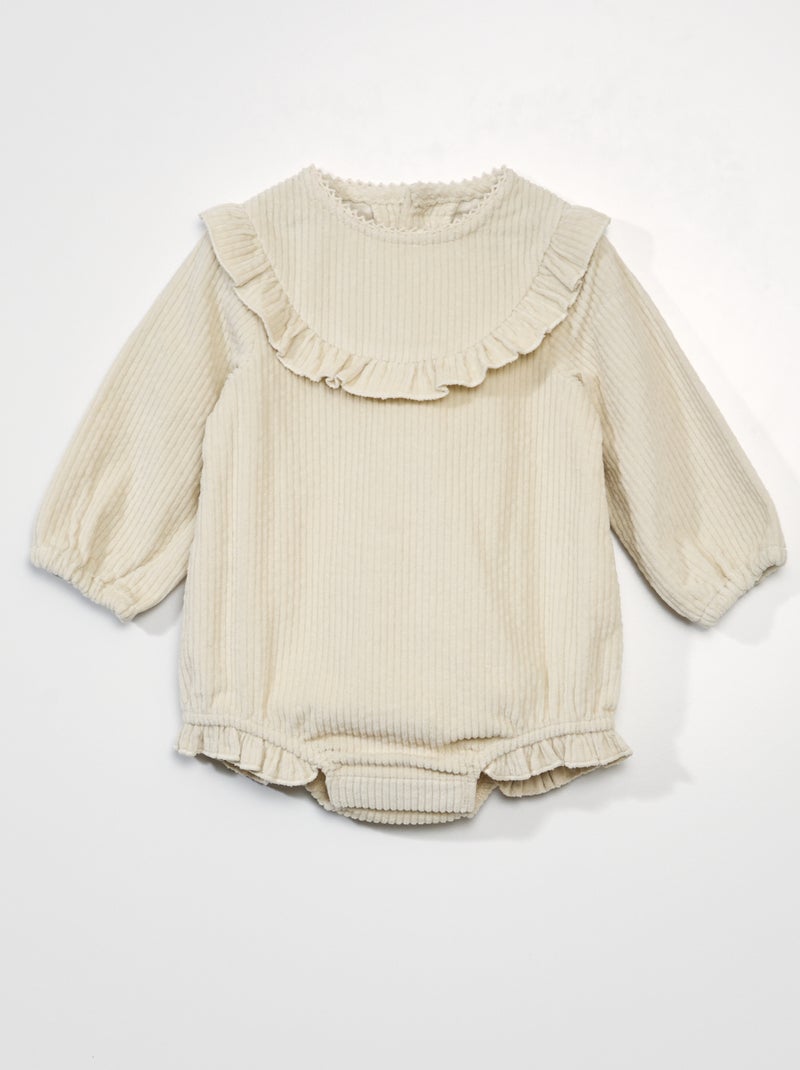 Barboteuse en velours avec volants Beige - Kiabi