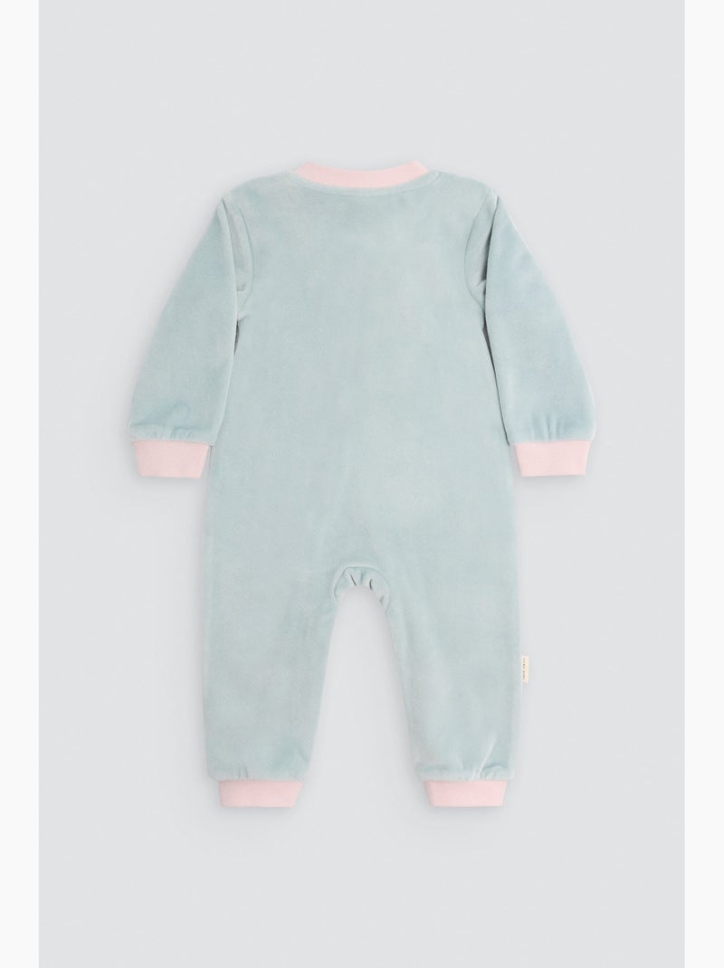 Barboteuse en velours pour bébé, avec fermeture éclair et détails brodés. Bleu - Kiabi