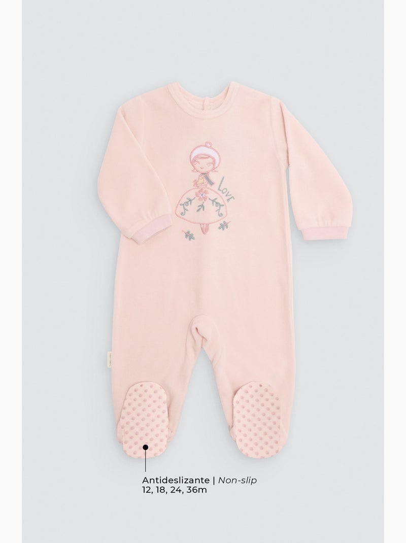 Barboteuse en velours pour bébé Rose - Kiabi
