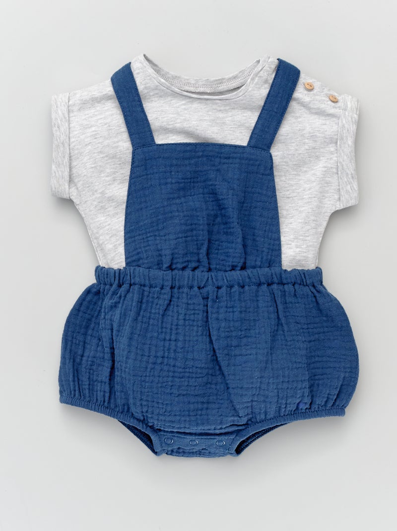 Barboteuse gaze de coton + t-shirt en jersey GRIS - Kiabi