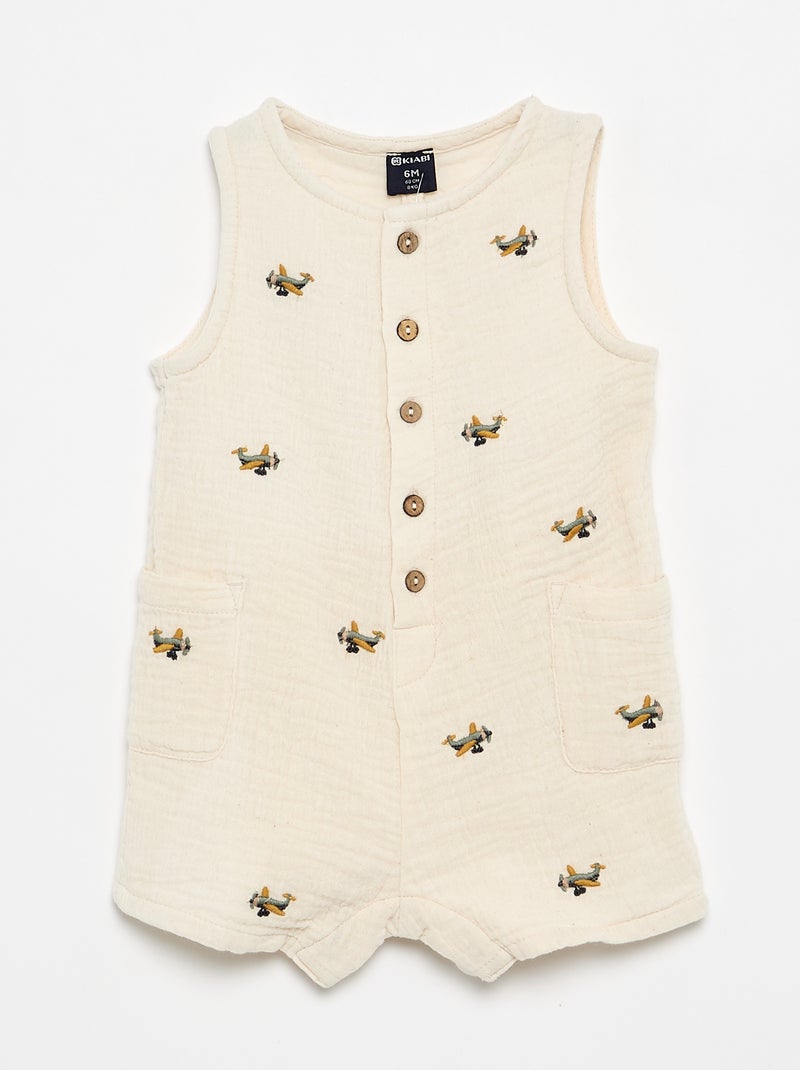Barboteuse sans manches en gaze de coton Beige - Kiabi